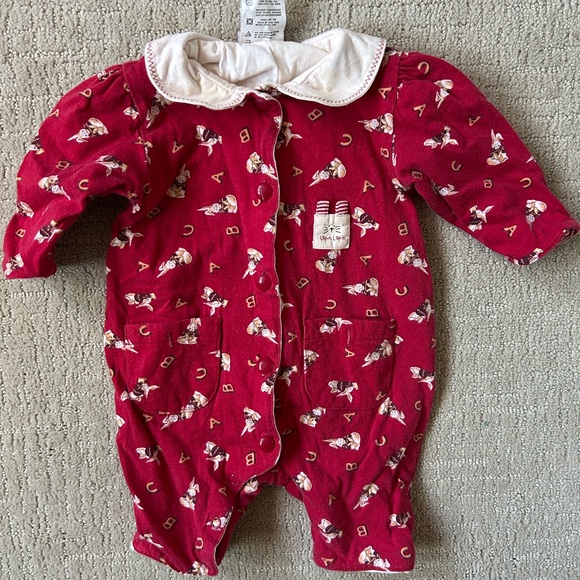 Little Me Other - 1990s vintage Lapin Lapin by Little me baby onesie with collar bunnies cozy 0-3